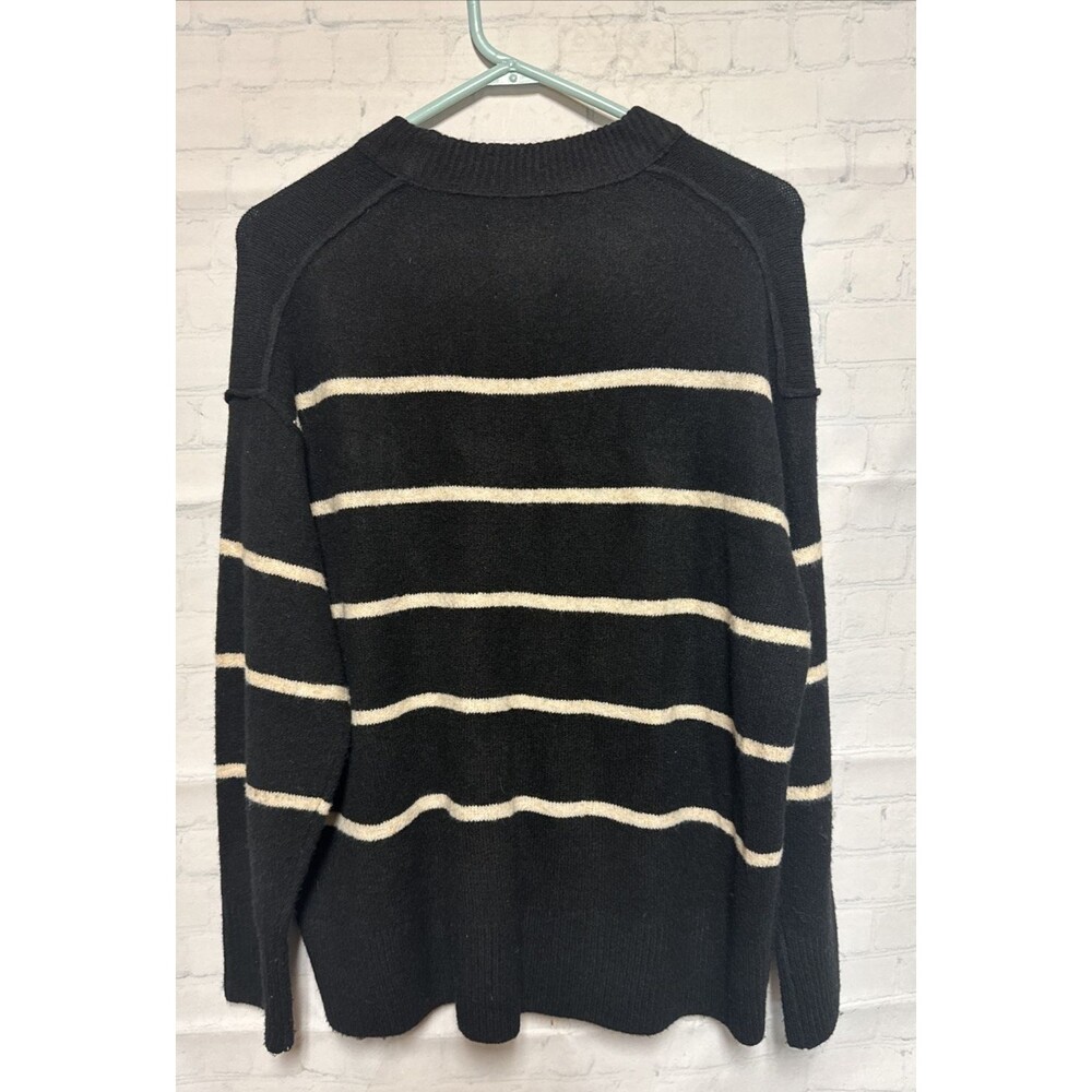 Aerie Unreal Oversized Striped Crewneck Sweater Women's XXS Pullover Black - Picture 3 of 5